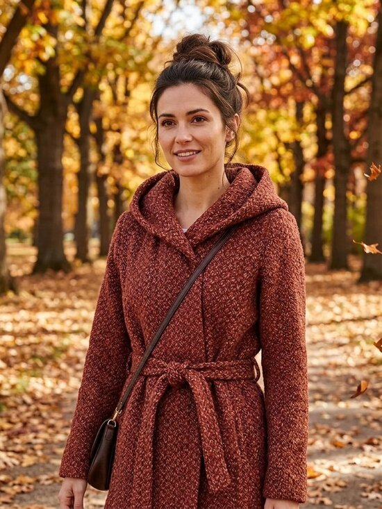 Mossimo Supply Co. Jackets & Blazers - Mossimo Red Tweed Funnel Hood Wrap Coat